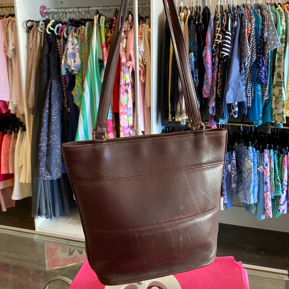 Coach vintage 9098 brown leather shopper tote